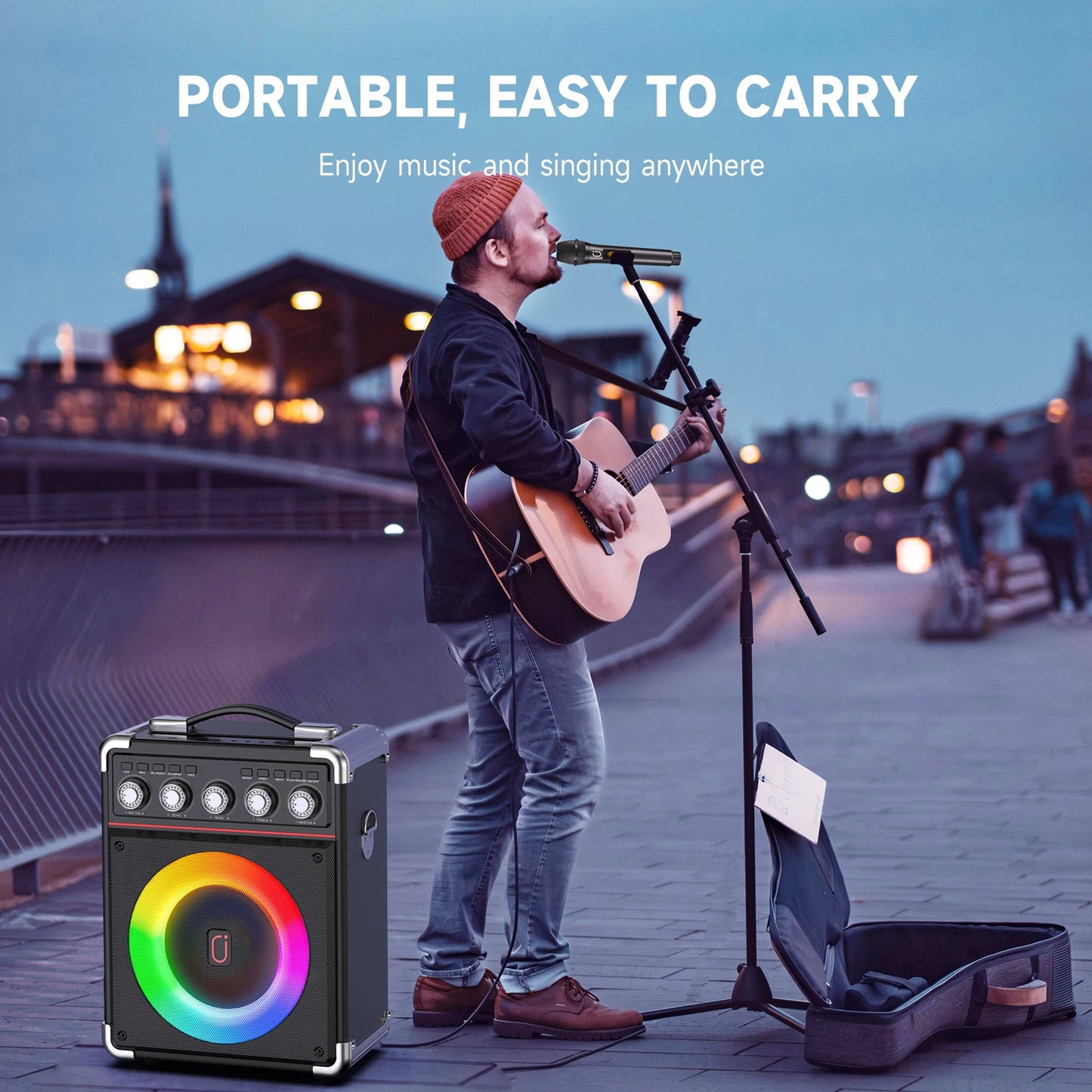 FanFun Karaoke Speaker Bluetooth With 2 Microphones And LED Light