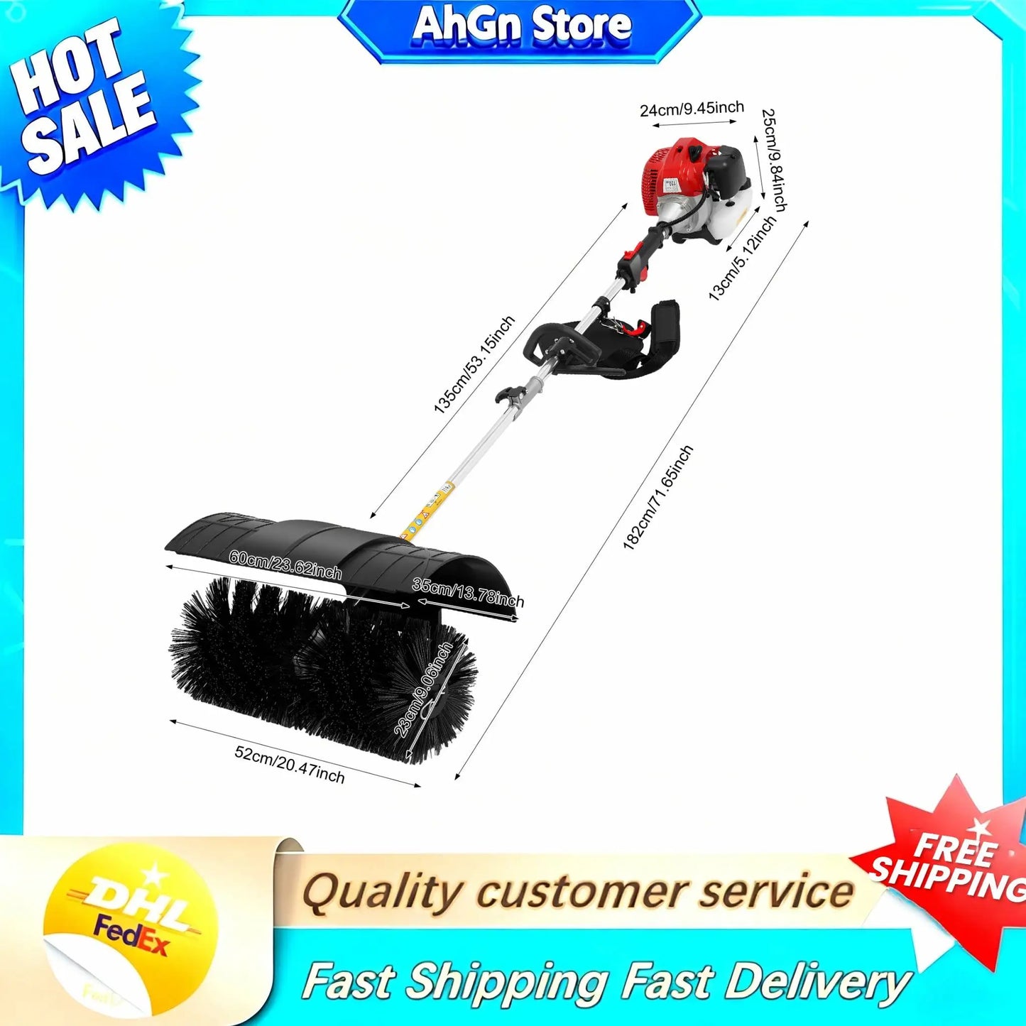 1700W 52CC Handheld Sweeper Gasoline Powered Broom Sweeper Lawn Cleaning Sweeping Machine  Handheld Lawn Sweeper