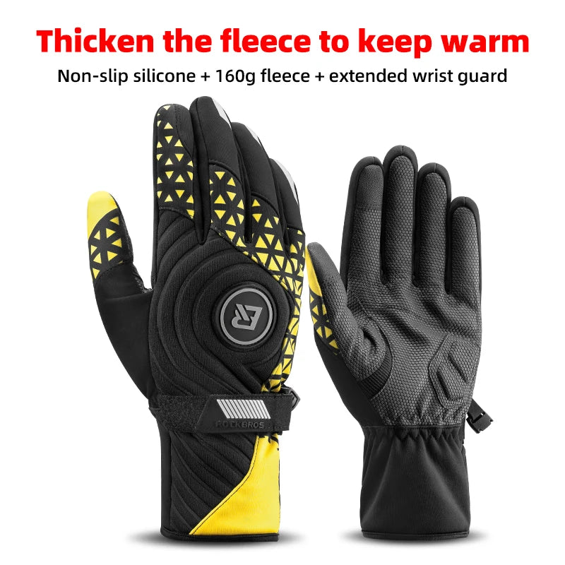 ROCKBROS Winter Bike Gloves Touchscreen Windproof Thermal Shockproof Cycling Gloves