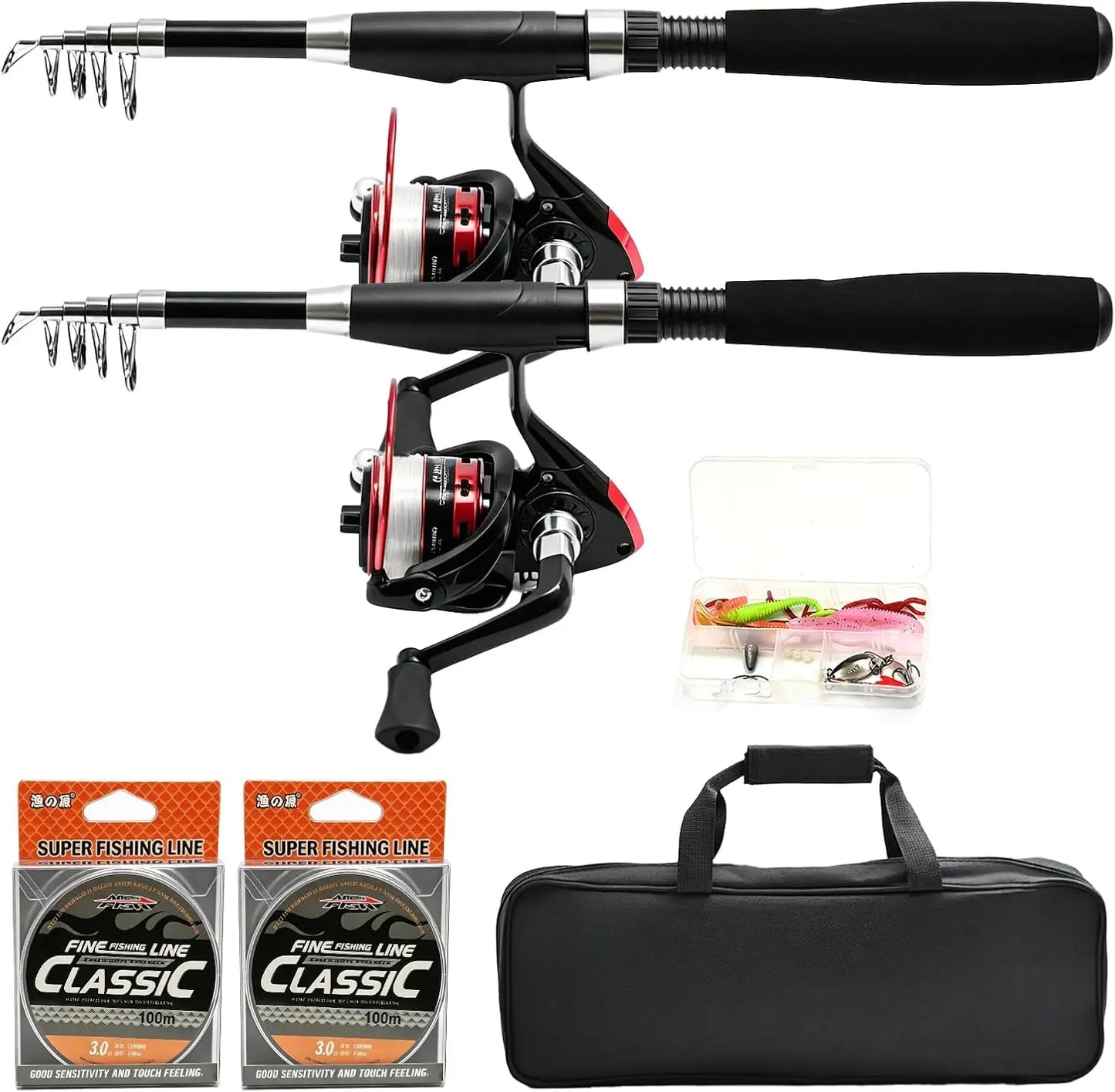 Telescopic Carbon Fiber Fishing Rod and Reel Combo, 5.9FT Length, 2-Piece Set
