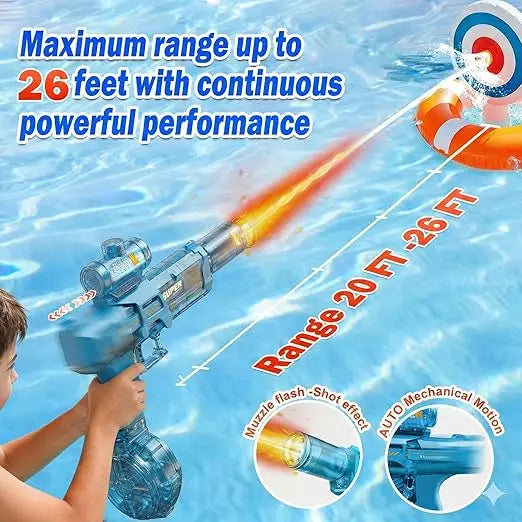 Electric Flame Water Gun, Pulse Jet Squirt Gun with LED Flash And USB-C Charging, 40Ft Long-Range Rapid-Fire Water Blaster, for Kids And Adults, Adult Water Gun for Pool Beach Backyard