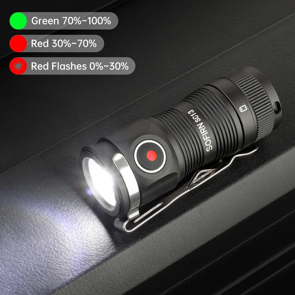 SOFIRN SC13 EDC Flashlight 1300lm USB-C Rechargeable 18350 IP68 Waterproof Mini Keychain Light 519A SST40 LED Magnetic