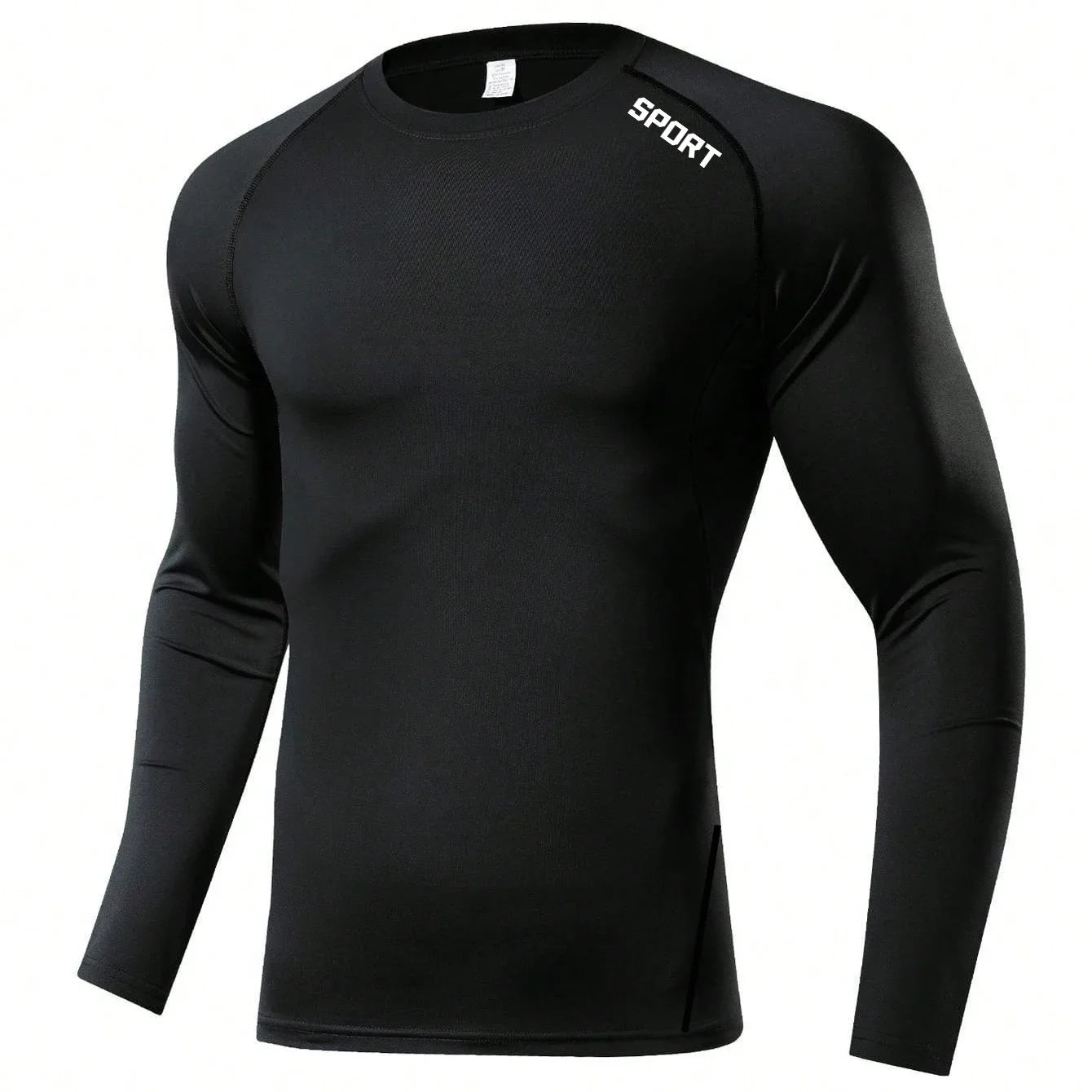 Men Black Long Sleeve Compression Shirt Quick Dry UV Protection Fitness Running Sport Baselayer Top