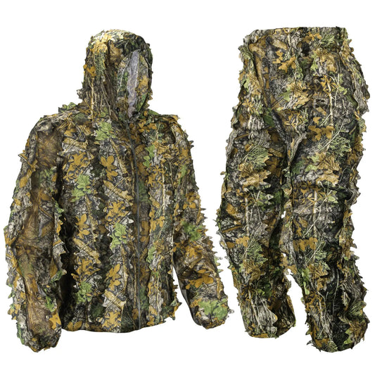 3D Bionic Leafy Ghillie Suit Breathable Camouflage Clothing Outdoor Tactical Sniper Hunting Clothes Lightweight Jungle Woodland Camo Apparel for Men Women Airsoft Paintball Wildlife Photography