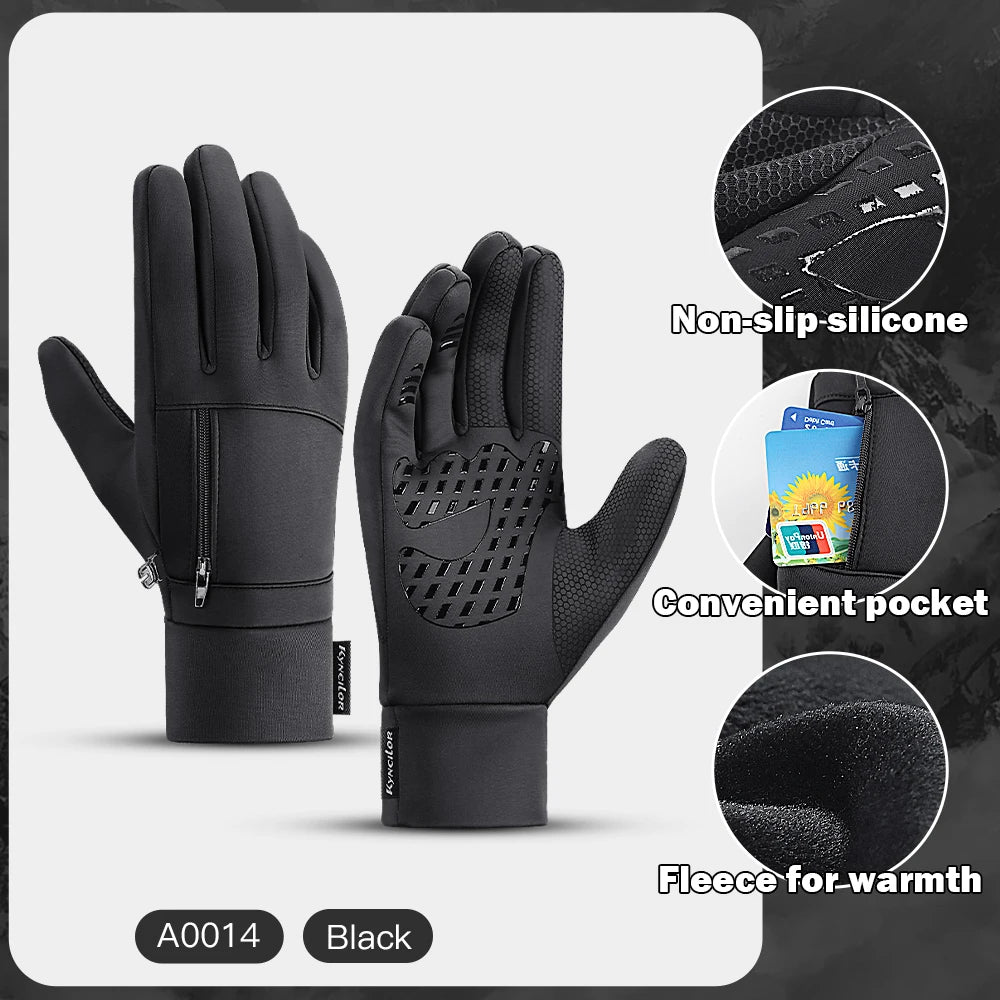 1 Pairs Winter Gloves Mens Touchscreen Non-Slip Unisex Waterproof Windproof Warm Cycling Cold Gloves Fashion Zipper Sports Glove