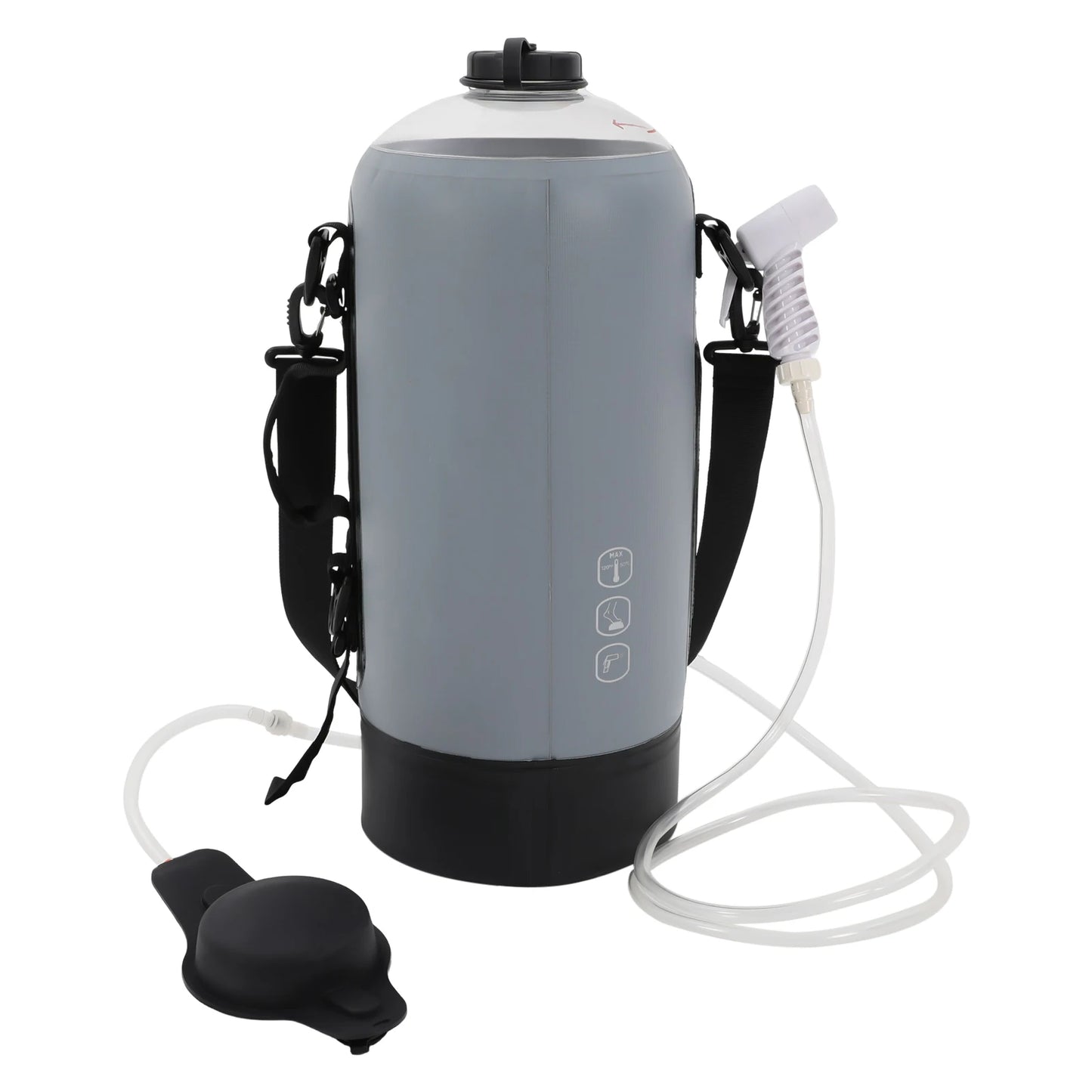12L Portable Camp Shower, Hands-Free Pressure Camping Shower, Solar Heated Outdoor Shower Bag with Hose & On/Off Valve