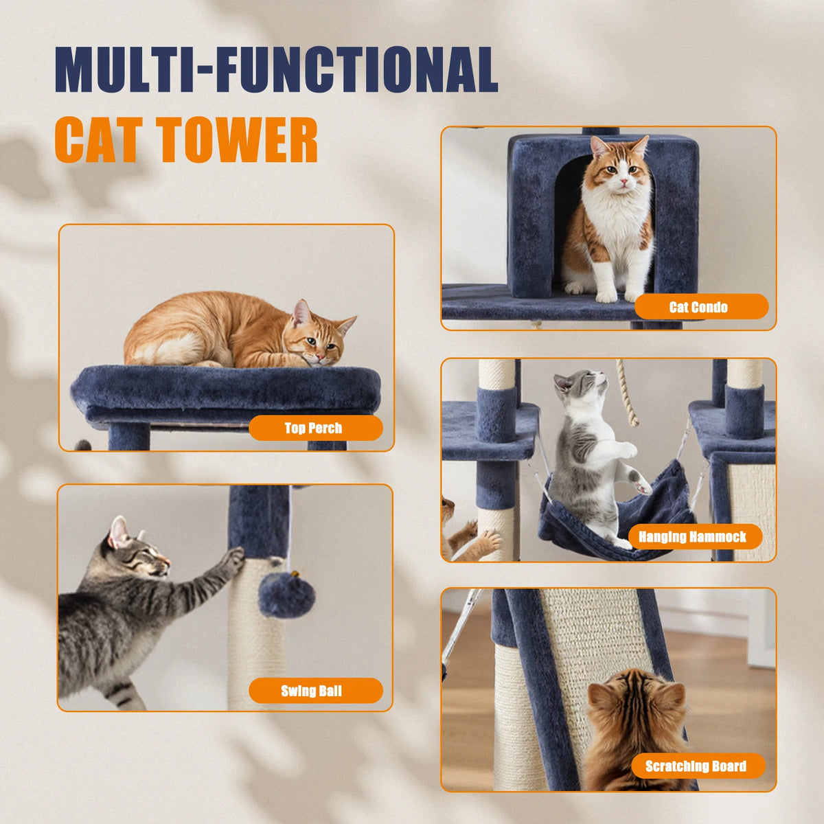 JHK Multi Level Cat Tree With Durable Sisal Scratching Posts