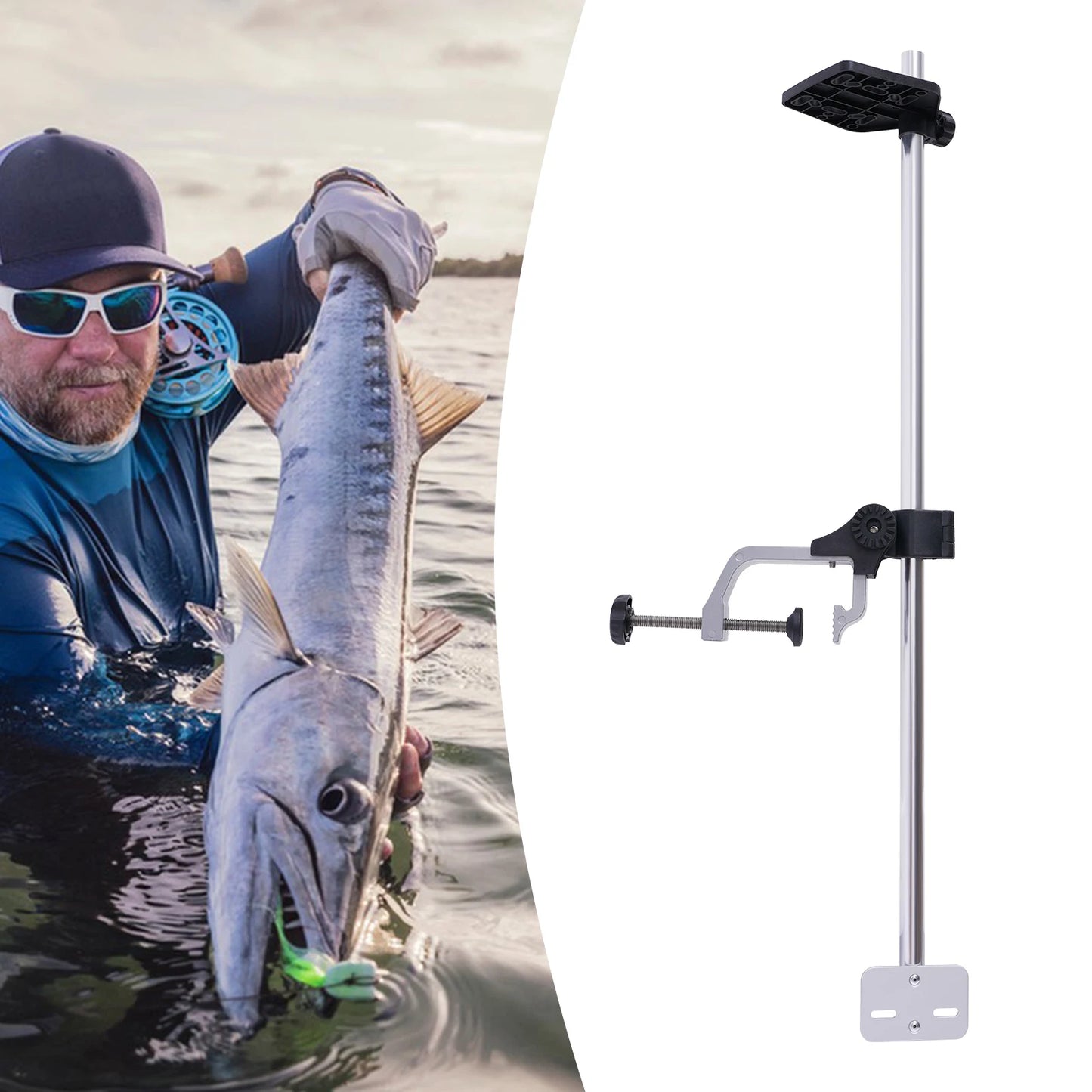 Portable Fish Finder Mount, Universal Fish Finder Bracket w/360° Adjustable Rotatable Transducer Pole Mount for Boat Canoes