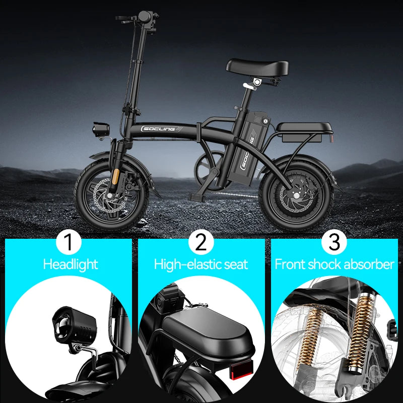 500W Electric Bicycles Ebike E-Bike For Adults, 3-Riding Modes, 14' Foldable Ebike, With Charger And Battery, MAX Speed 19.9 MPH, Dual Disc Brakes, With A Basket And Lock, Durable And Lightweight Frame, All-Terrain Foldable E