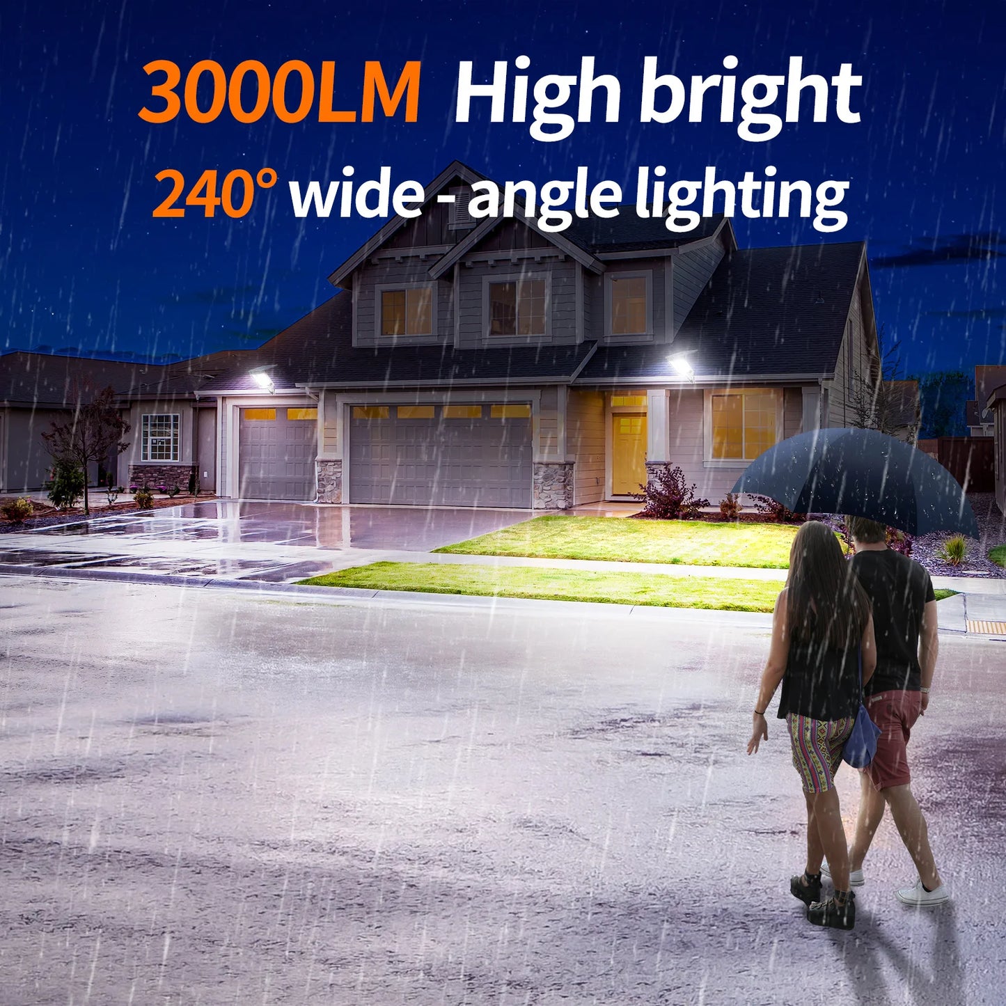 Intelamp Outdoor Solar Street Lights Security Flood Light With Super Large Solar Panel Two Sensors 12500mAh For Garden Yard Path