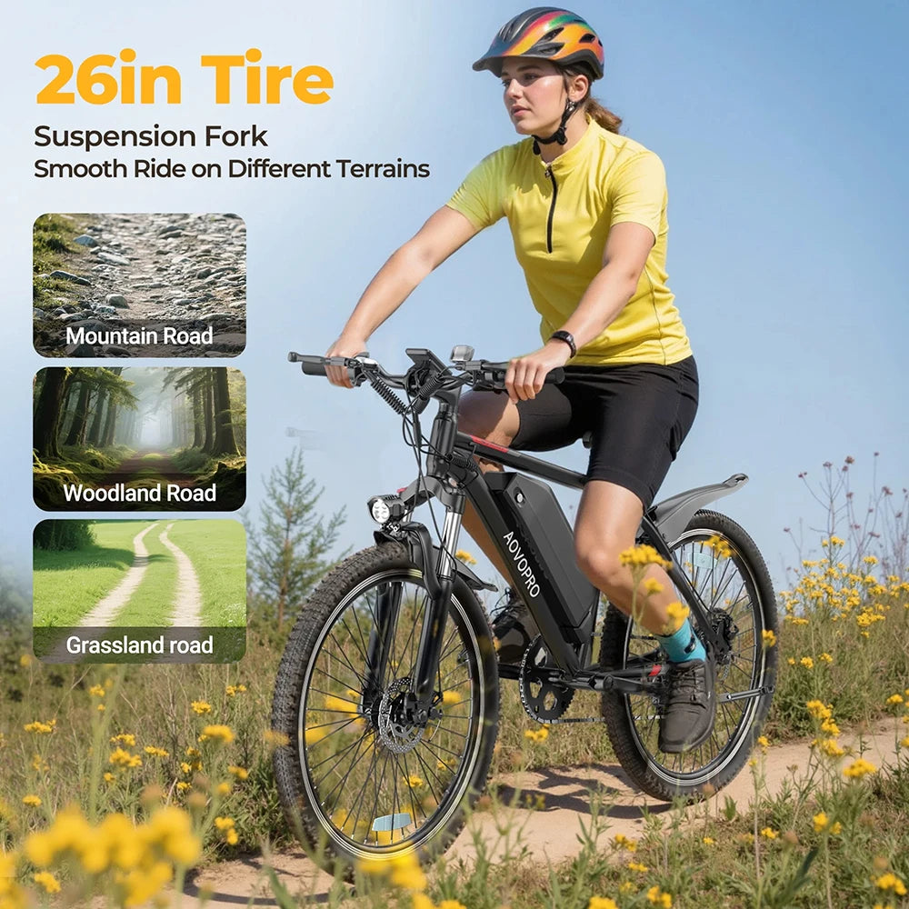 AOVOPRO 750W Electric Bike 48V Battery Versatile Design