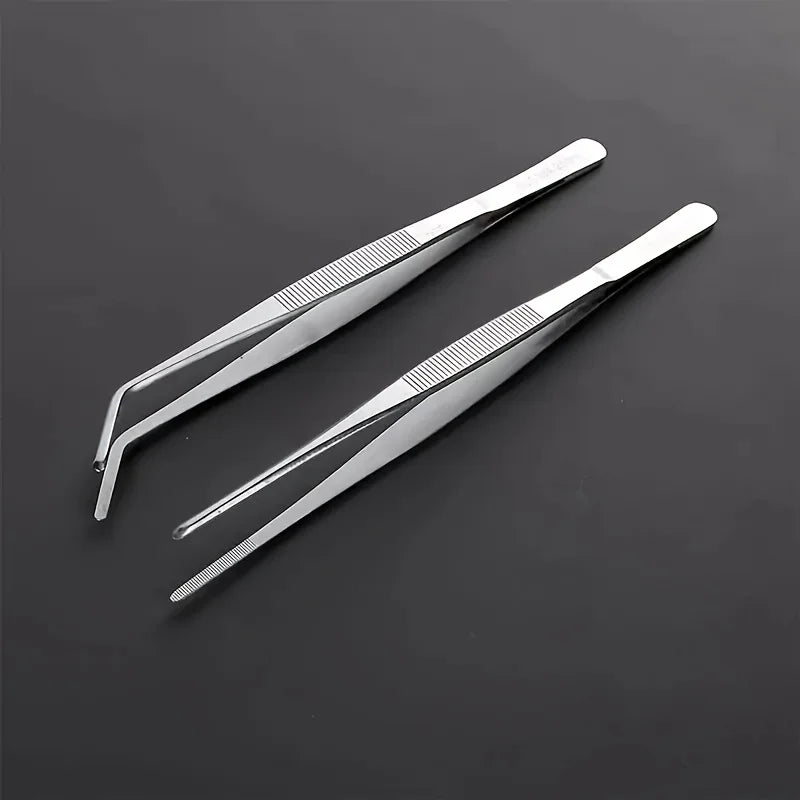 2-Piece Professional Stainless Steel Kitchen Tweezers - Electroplated, for Seafood, BBQ, and Precision Cooking
