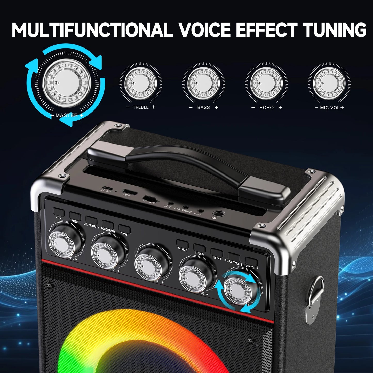 FanFun Karaoke Speaker Bluetooth With 2 Microphones And LED Light