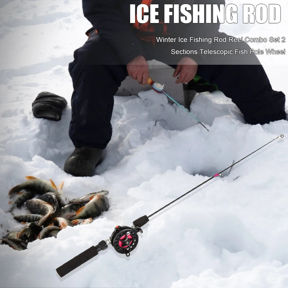 Ice Winter Fishing Rod with Reel Combo 62cm Ultralight Mini Telescopic Ice Fishing Rods Outdoor Feeder Fishing Pole Wheel Set