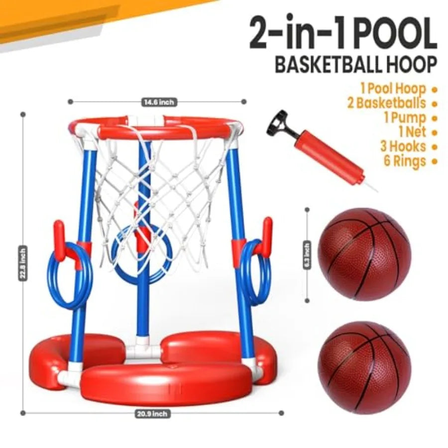 Pool Basketball Hoop Floating Basketball Hoop for Pool Toys for Birthday Gifts, Summer Outdoor Swimming Pools Party Favors, 2-i