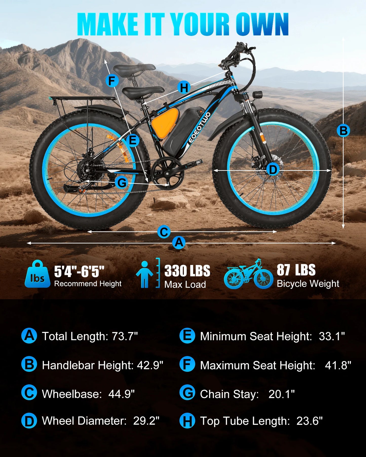 EOEOTWO 1500W Electric Fat Tire Ebike For Adults Long Range