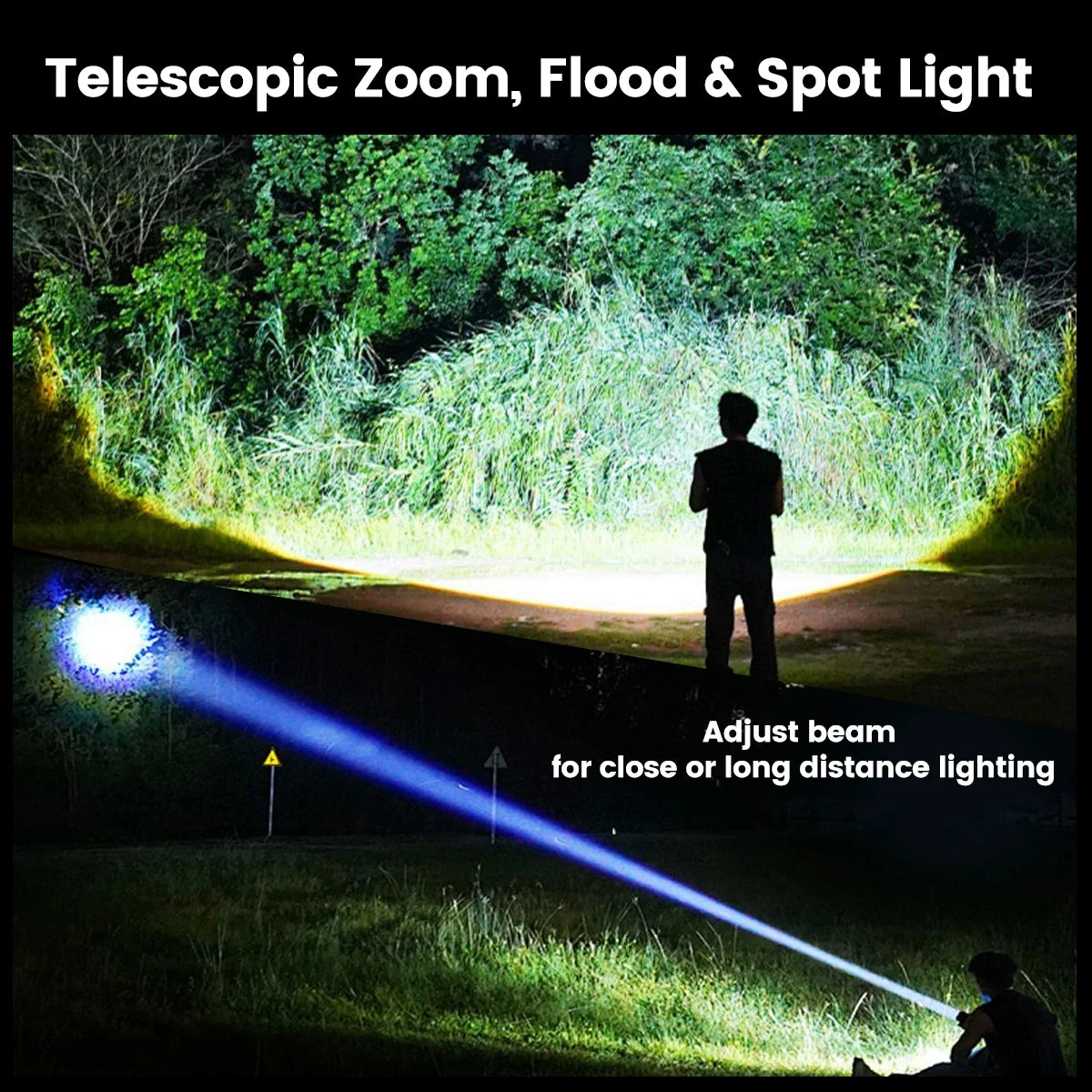 Rechargeable IPX6 Waterproof Flashlight, Zoom White LED Torch CE UKCA FCC Certified for Hunting Outdoor, DE/UK/US Warehouse