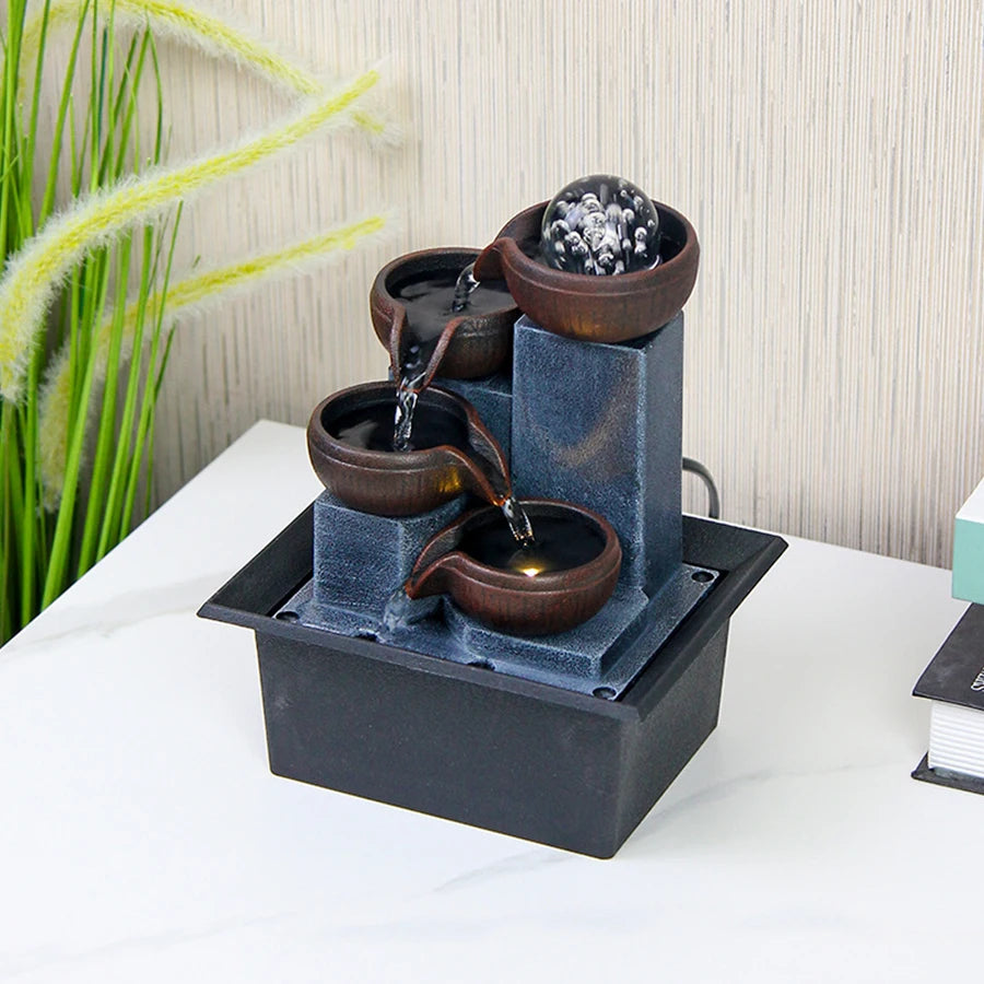 Mini Zen Tabletop Fountain - Relaxing LED Waterfall for Office Desk, Yoga Room & Feng Shui Decor