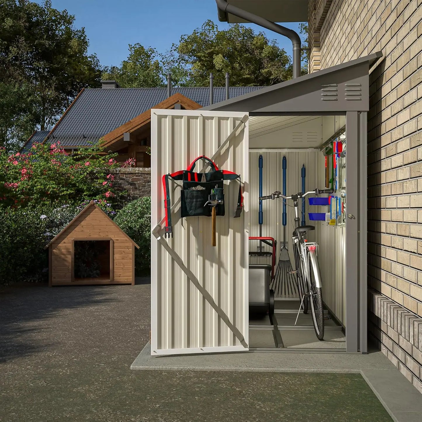 Metal Lean-To Storage Shed Outdoor Garden Cabinet