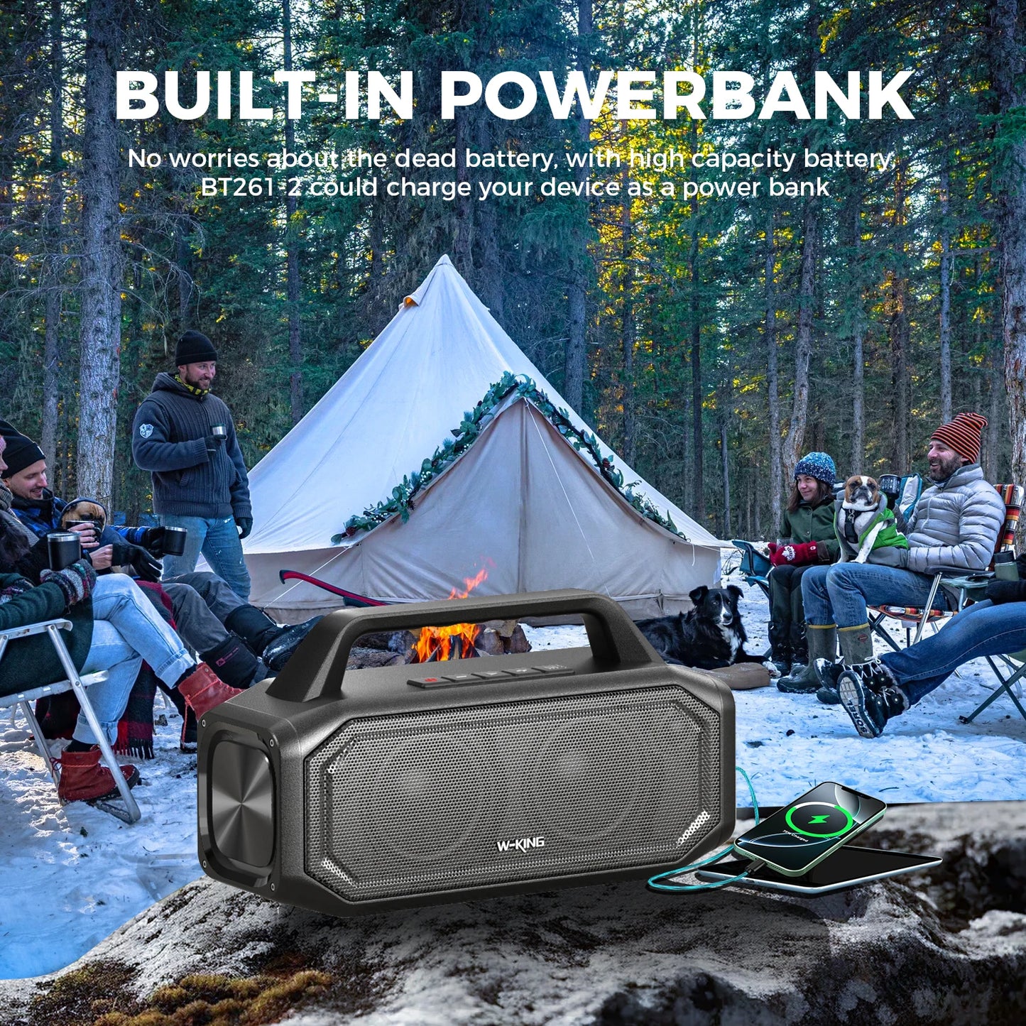 W-KING BT261-2 Portable Bluetooth 80W Wireless Speaker, IPX6 Waterproof Loud with Bass Boost, Stereo Pairing, Reverse Charging
