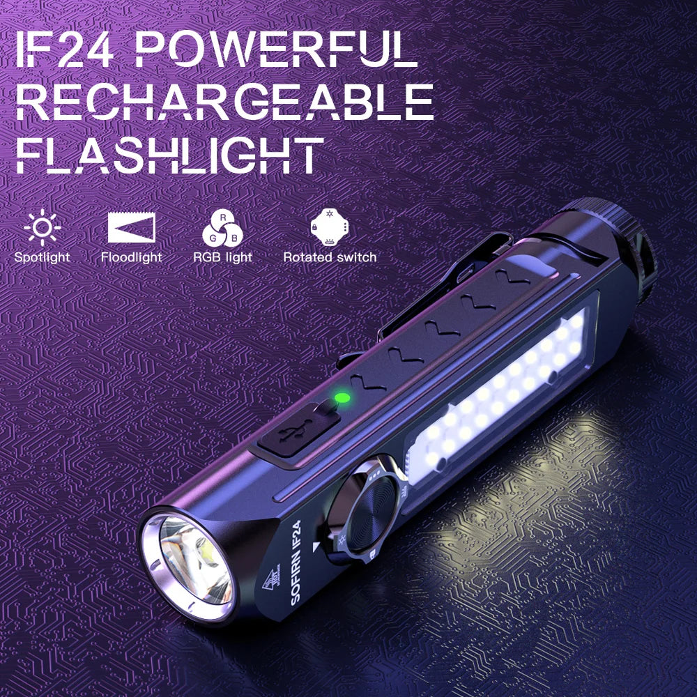 Clearance SOFIRN IF24 RGB Powerful 2000Lm Flashlight 18650 Rechargeable Rotary Switch Torch with Magnetic Tailcap for Outdoor