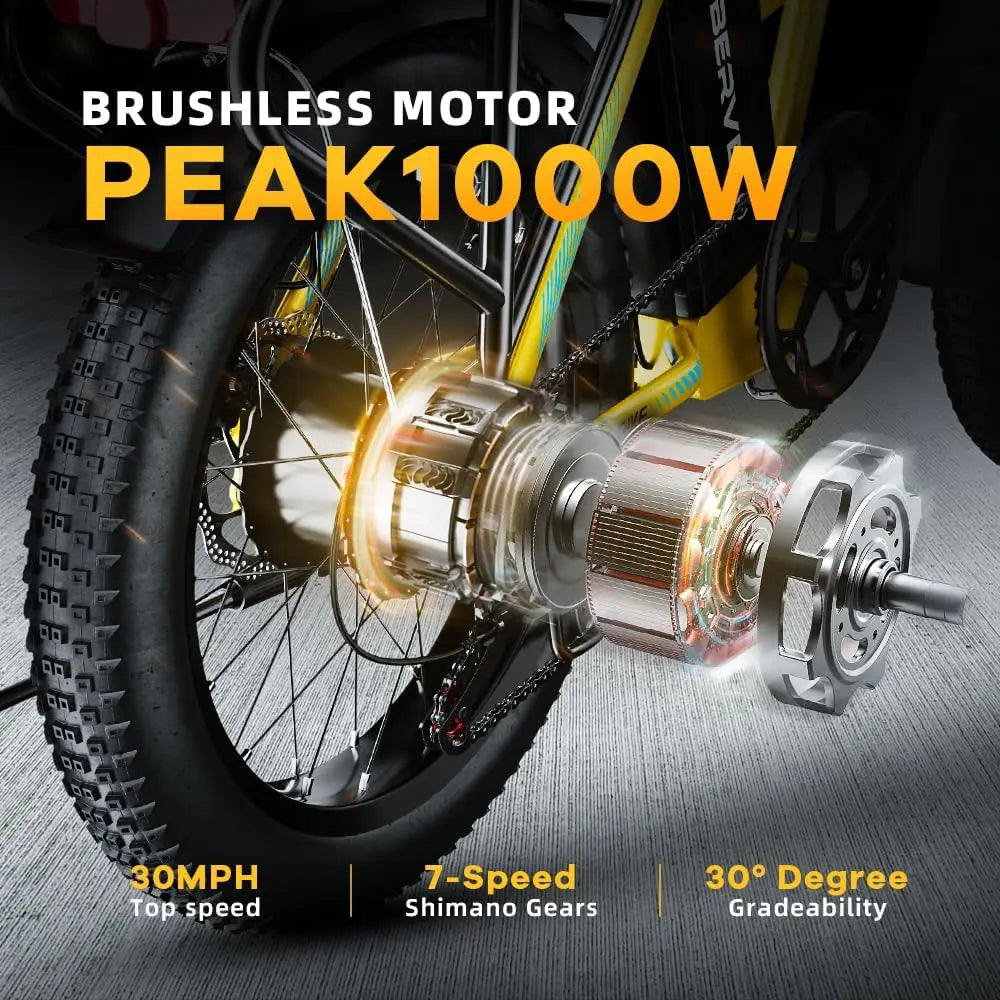 1000W Peak 20" Fat Tire Foldable Electric Bike, 48V 20Ah Removable Battery, All Terrain Adult Commuter Ebike Cybervelo Mars700