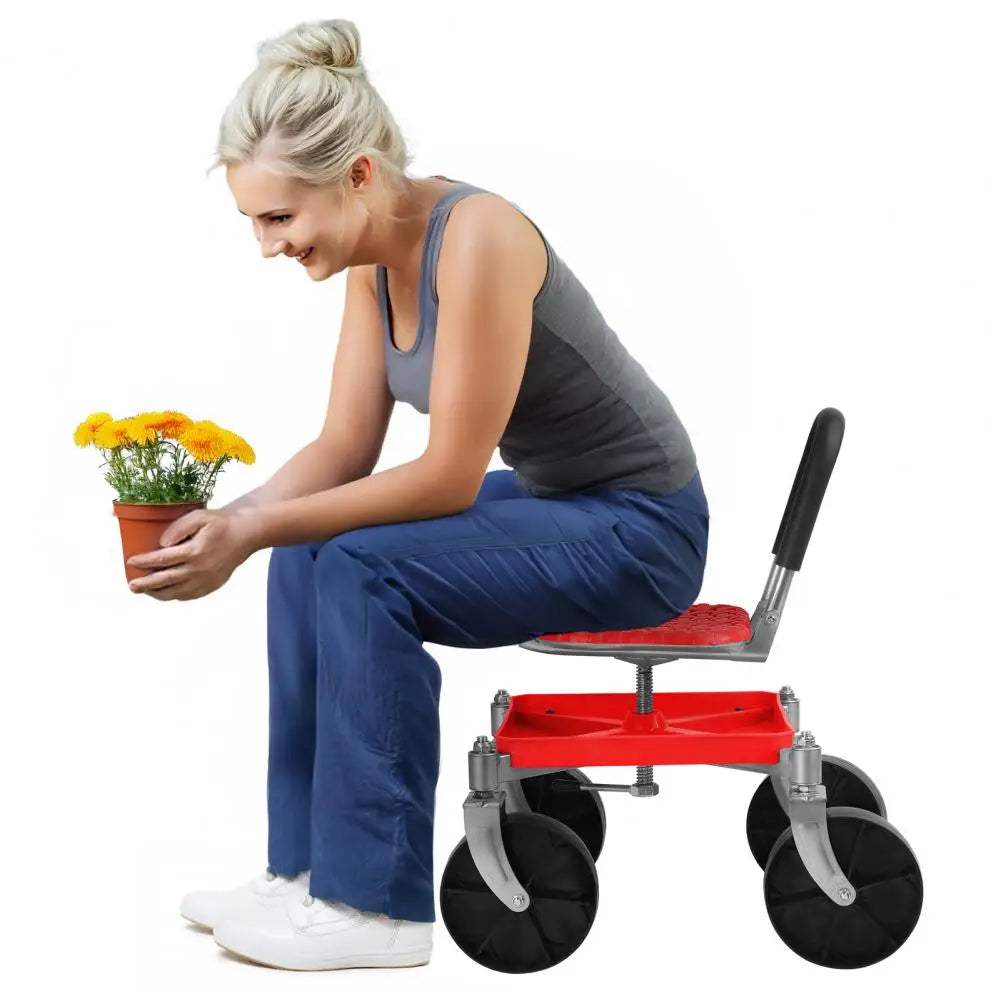 360 Degree Swivel Gardening Stool with Tool Tray Gardening Rolling Seat Height Adjustable Rolling Garden Cart Rolling Work Seat
