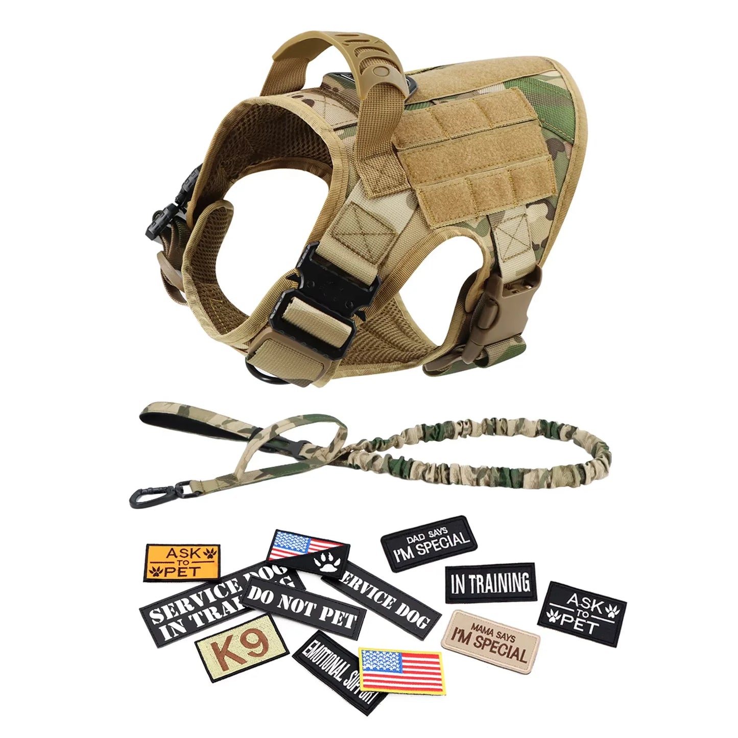 Professional Dog Harness Vest Set With Collar Leash And Patches
