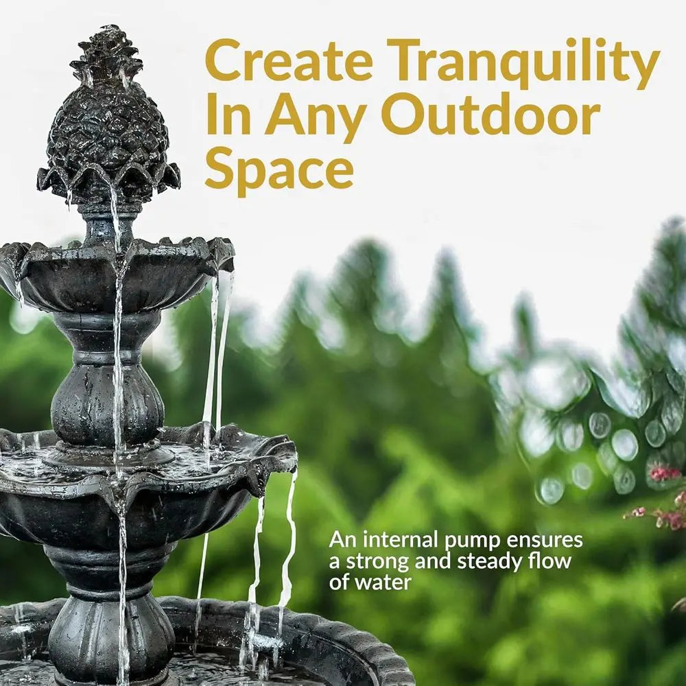 Large 3-Tier Electric Water Fountain with Pine Topper - Ideal for Garden, Patio, or Yard