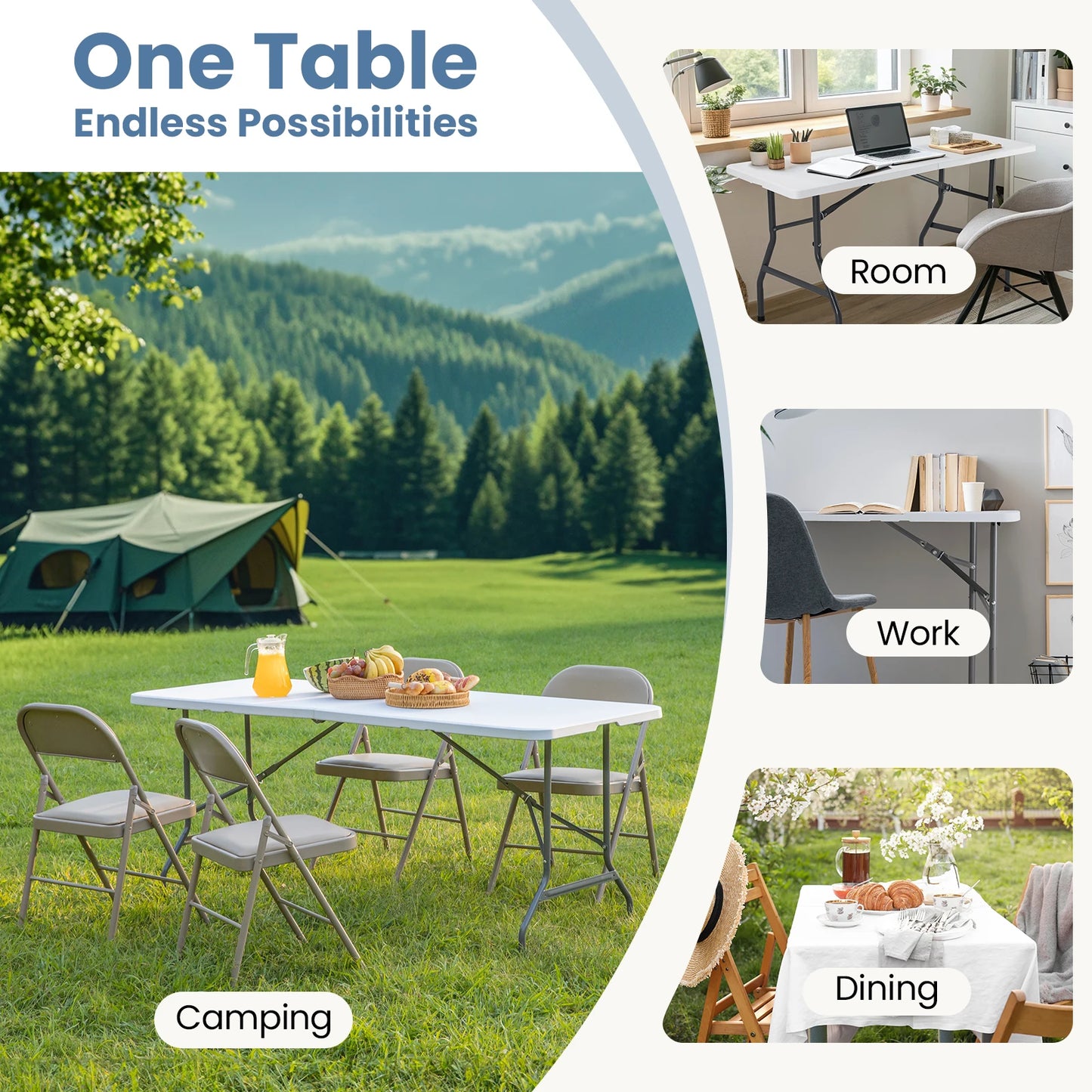 JHK Portable Folding Outdoor Camping Table Camping Hiking Heavy Duty Foldable Table with Carrying Handle Safety Lock For Camping Furniture