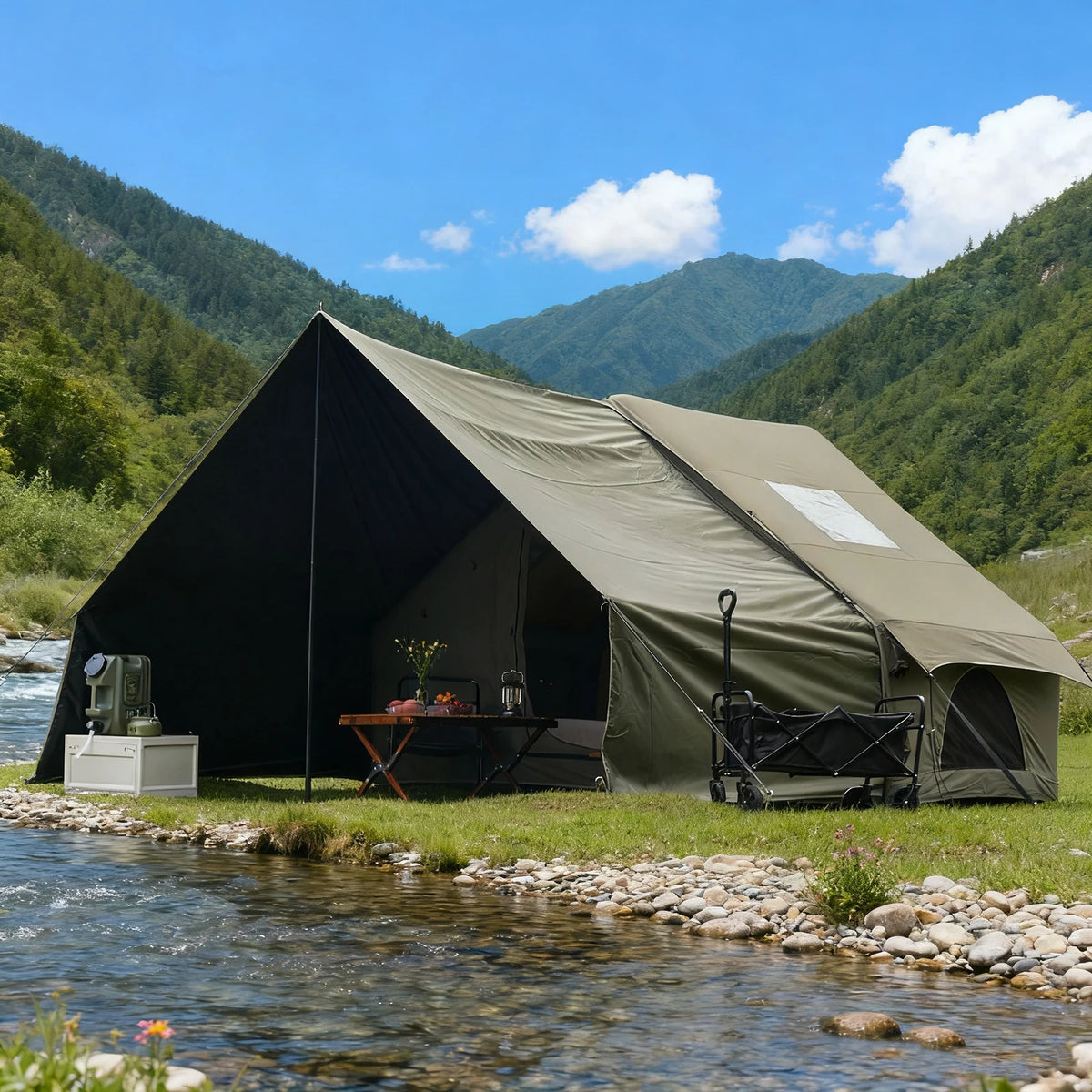 Pakicetus Inflatable Camping Tent With Extended Sun Canopy For Families