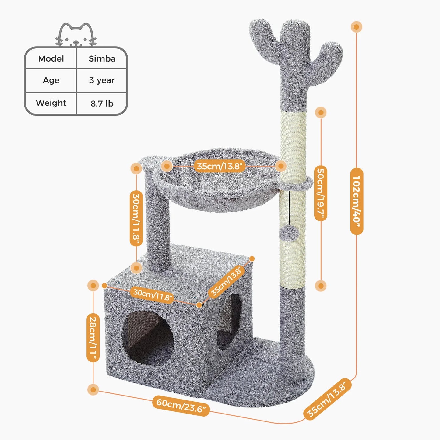 Cactus Cat Tree Small Cat Tower with Spacious Condo,Cozy Hammock,Dangling Ball,Scratching Post Cat Accessories for Indoor Cats