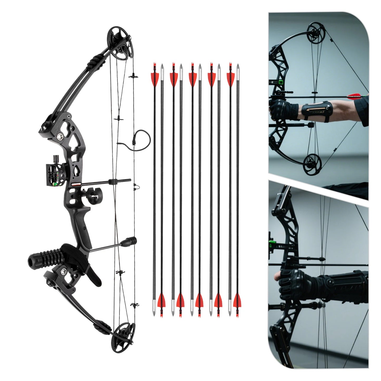 Right Hand Compound Bow Archery Arrows Set Hunting Bow with Draw Length 24-29.5' Draw Weight 30-55 Lbs 310 Fps