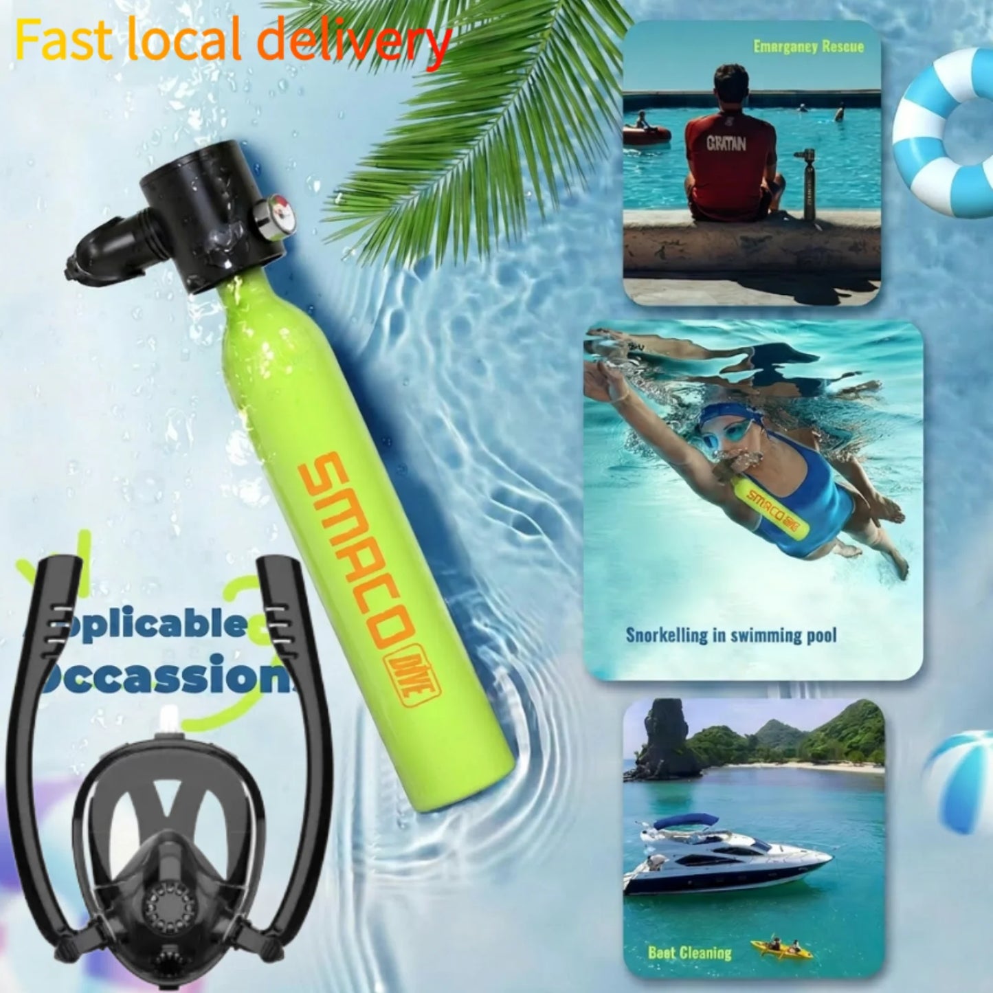 SMACO S300 0.5L Mini Scuba Tank Snorkel Mask Fast Local Dispatch Local Delivery Portable Diving Gear For Outdoor Sea Snorkeling
