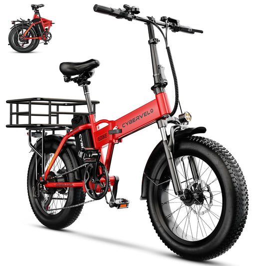 1000W Electric Bike for Adults Cybervelo EK4 Folding 48V 20Ah 30+MPH 80Miles 20" Fat Tire 7-Speed Off Road E-bike