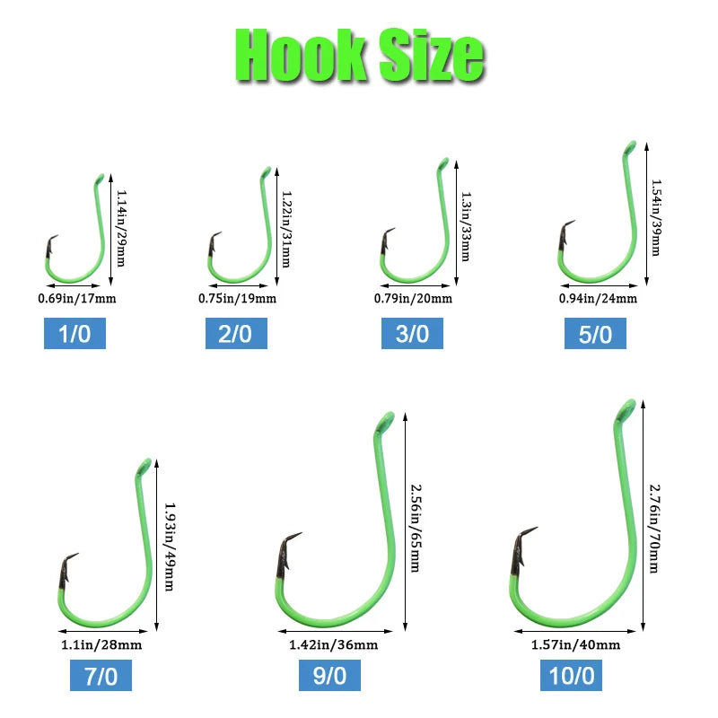 20Pcs Glow in Dark Circle Hooks Saltwater Offset Fishing Hooks for Catfish Bass Trout, Available in 7 Sizes (1/0 to 10/0)
