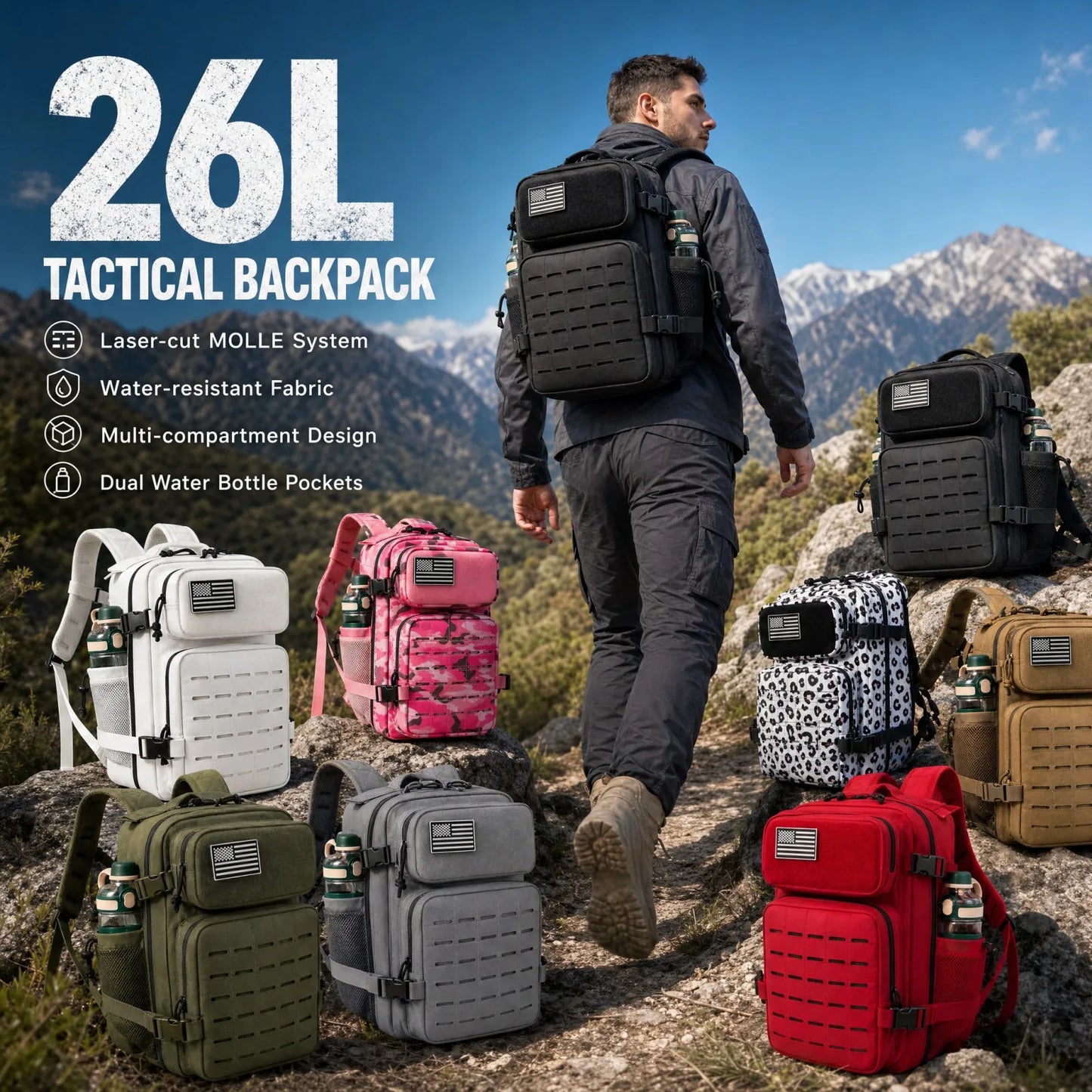 ReFire Gear Molle Hiking Backpack With Dual Cup Holders