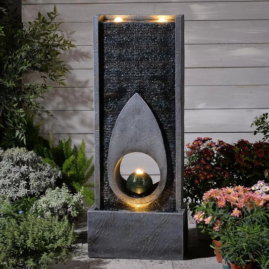 Indoor/Outdoor 46.5 Tall Sphere Fountain with LED Lights for Home and Garden Decor