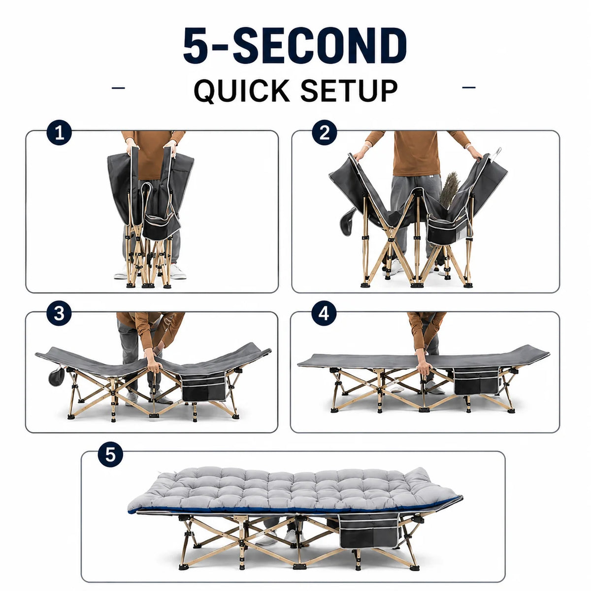 Folding Camping Cot With Mattress And Heavy Duty Steel Frame