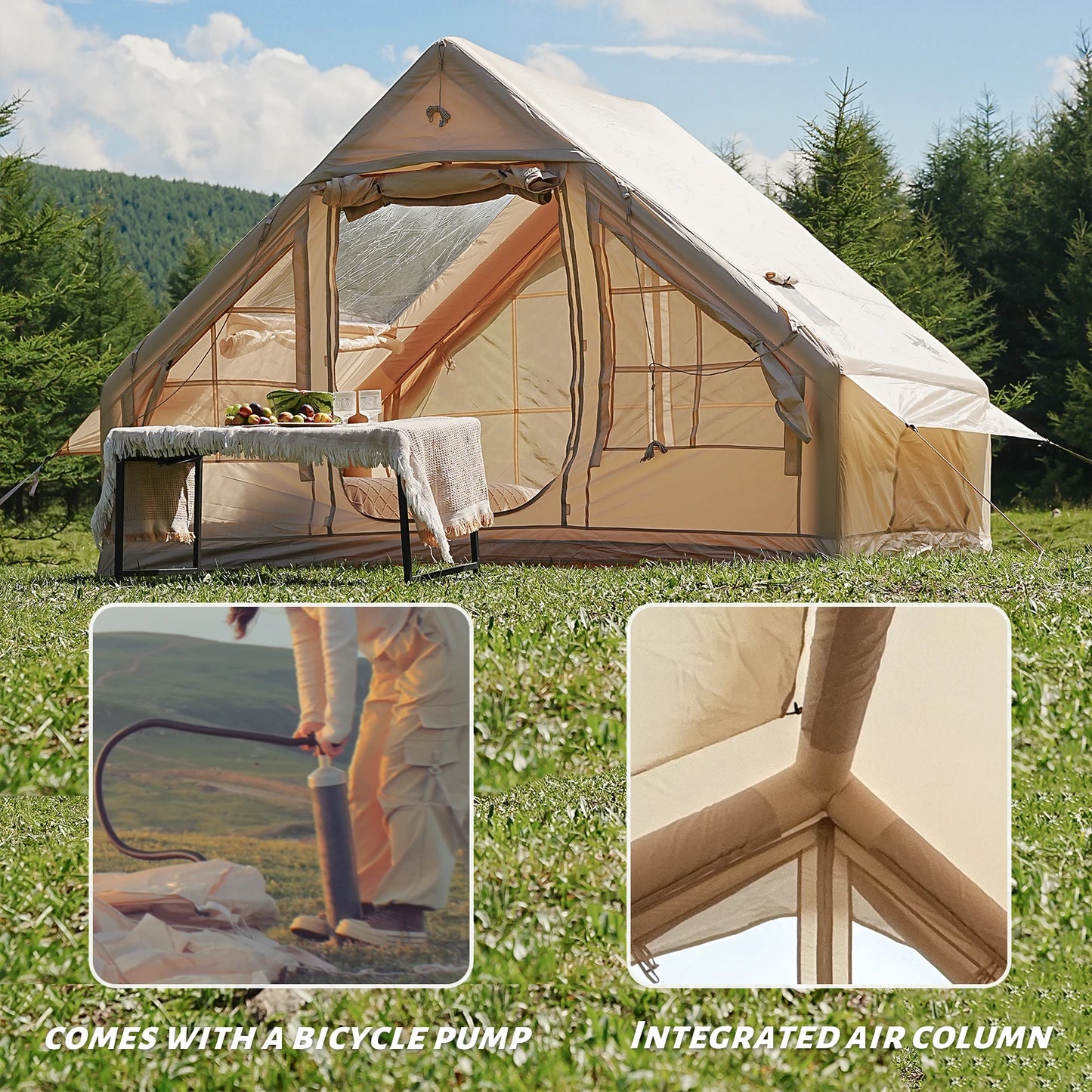 Pakicetus Inflatable Camping Tent 4-8 Person Quick Setup Stove Jack