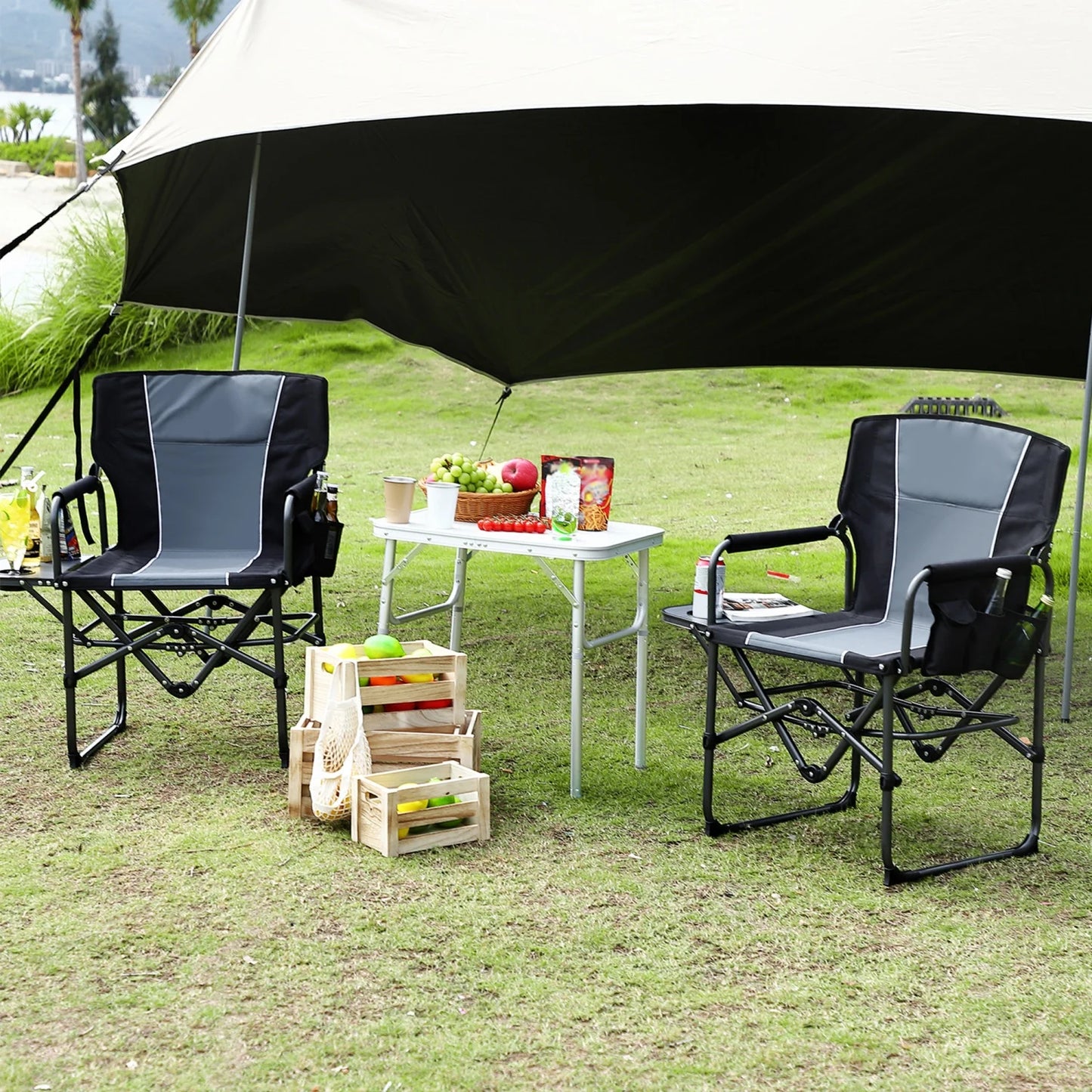 Hismiss Heavy Duty Folding Directors Chair With Cup Holder