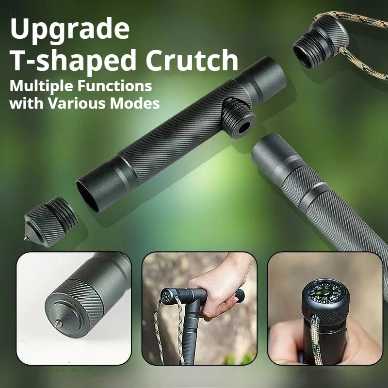 Portable Aluminum Alloy Climbing Stick Removable Multitool Hiking Walking Stick Multifunctional Mountaineering Camping Equipment