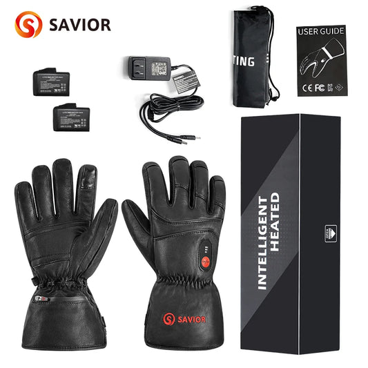 Savior Heat Winter Outdoor Sports Genuine Leather Sheepskin Electric Heating Gloves Motorcycle Gloves Hiking Gloves Waterproof