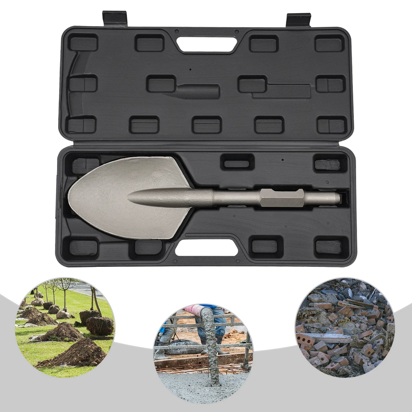 Shovel Chisel 40Cr Steel, Clay Spade 17.3x5.3in for Electric Hammer, Excavation Trenching Tool with Storage Box