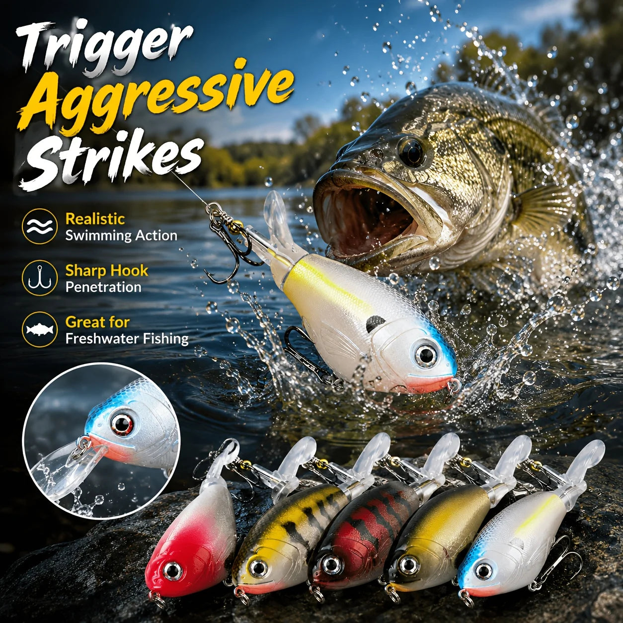 Fat Body Propeller Surface Wobbler Fishing Lure Kit