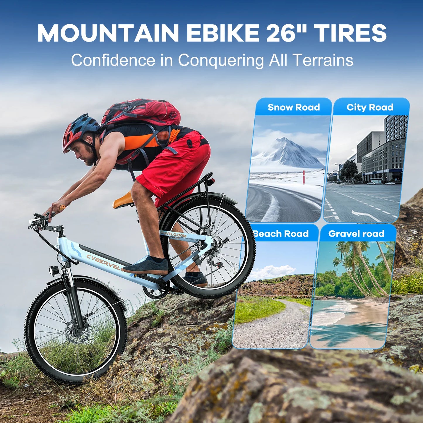Cybervelo Urban Commute E-Bike, 48V 1000W Peak Motor, Detachable Battery 7-Speed shift Electric Bike, 26“ Step-Thru adults EK2