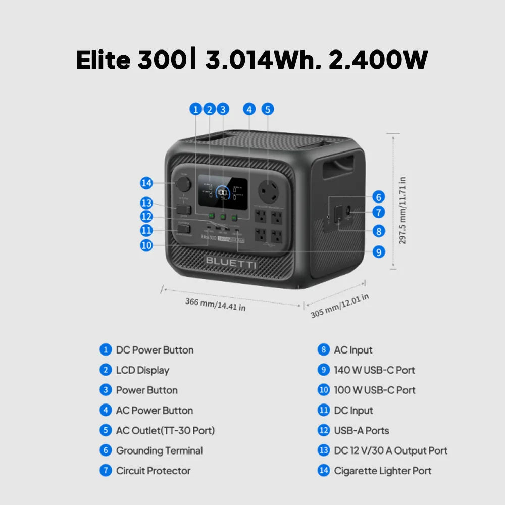 BLUETTI Elite 300 Portable Power Station 3014Wh 2400W Solar Generator For Home Backup RV Camping Outdoor Emergency Power