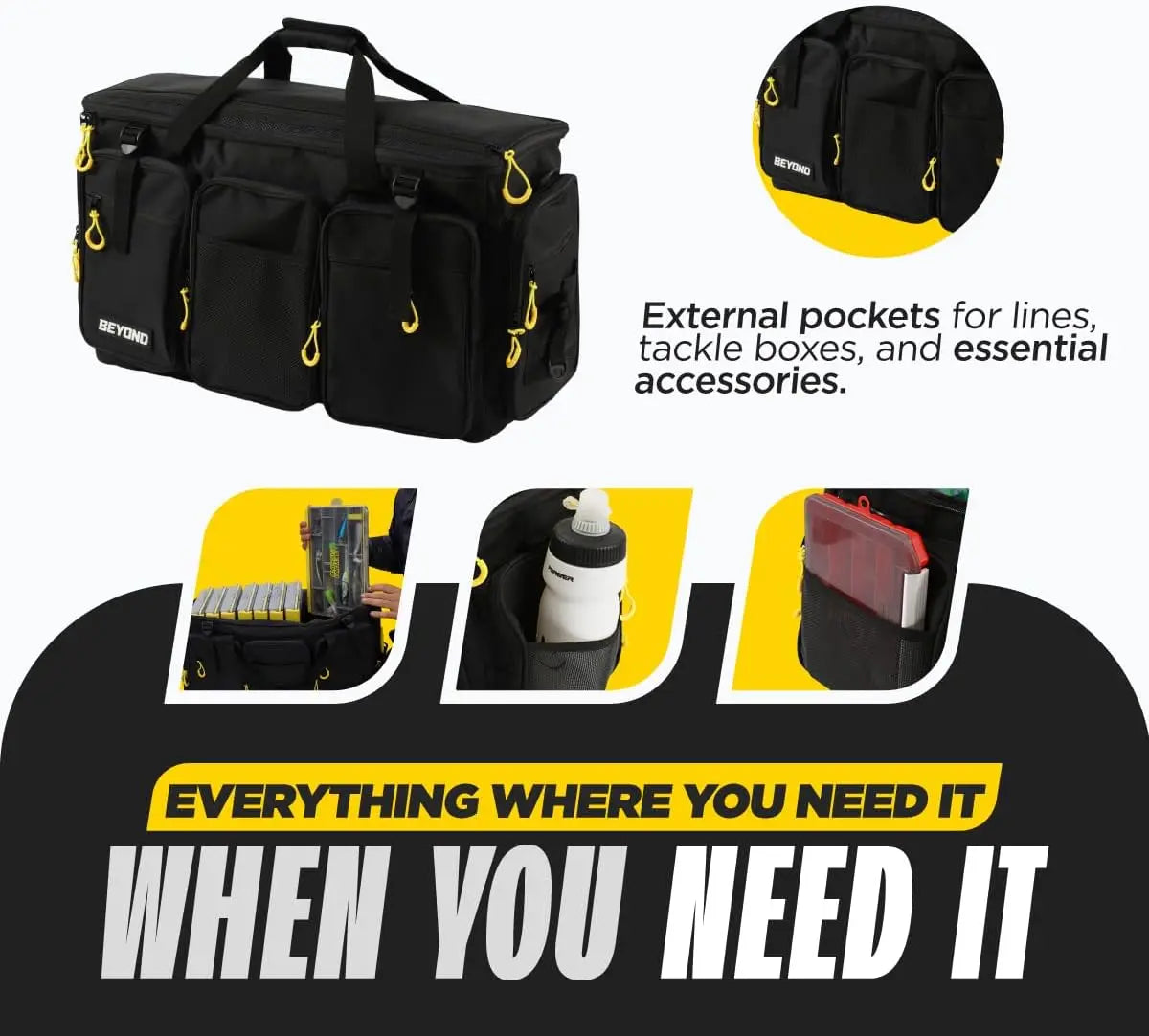 Fishing Tackle Bag with Hard Molded Bottom, Water Resistant for Saltwater & Freshwater Gear Storage, Holds Tackle Boxes and