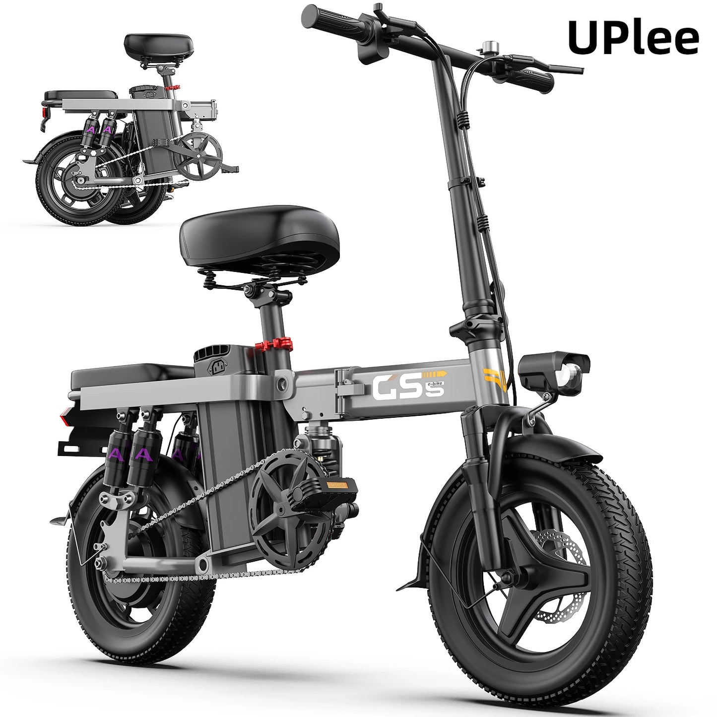 UPlee GS5 500W Peak Motor Electric Bike 48V15AH Removable Battery Electric Bicycle 14Inch Folding Multiple shock absorbers ebike