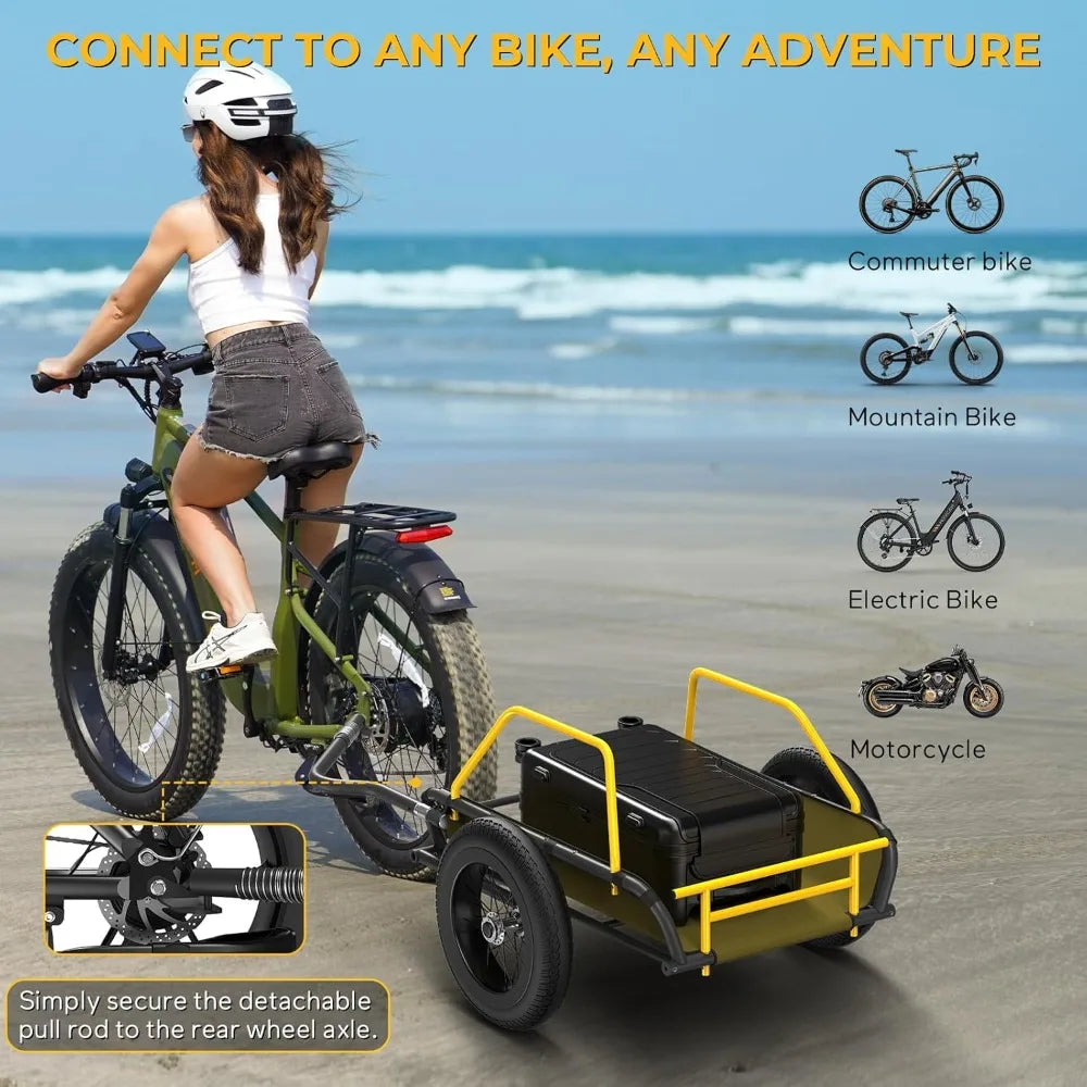 2 in 1 Bike Cargo Trailer Wagon Cart, 150 lbs, 16"x3" Fat Tire, 360° Swivel Caster, Double Suspension